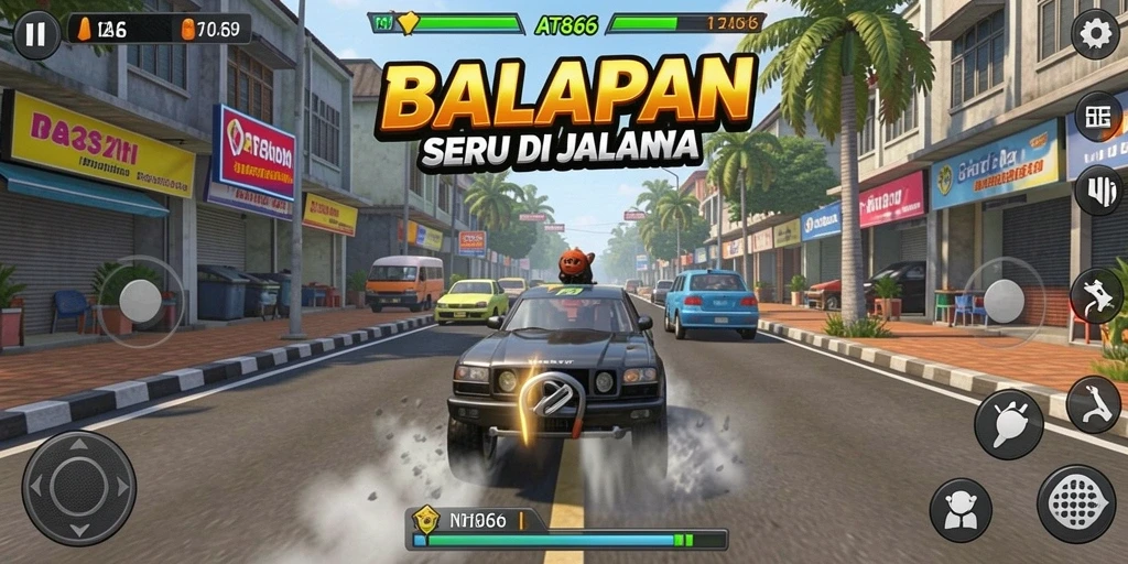 Screenshot gameplay AT866 yang menampilkan balapan seru.