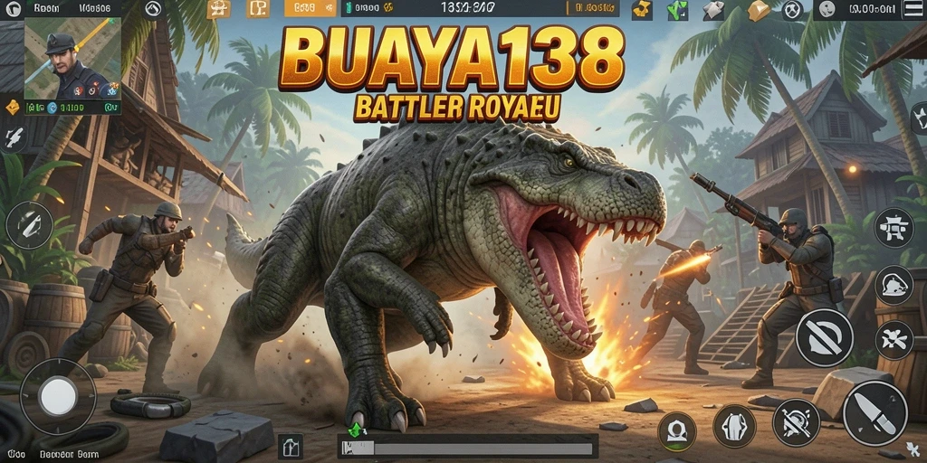 Tampilan aksi gameplay seru dalam arena BUAYA138 Battle Royale.