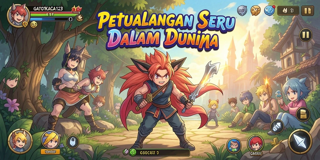 Screenshot dari gameplay GATOTKACA123 menampilkan karakter anime yang action-packed.