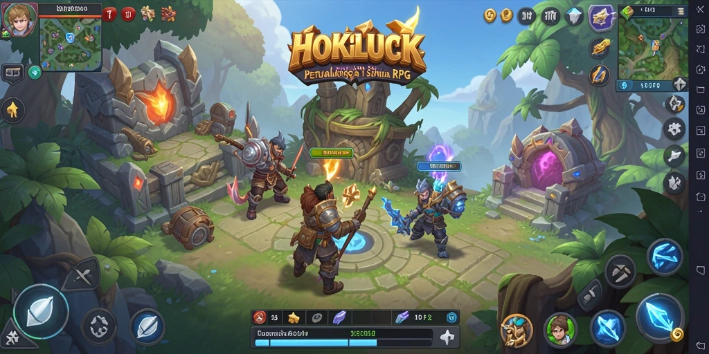 Tangkapan layar utama HOKILUCK yang menampilkan pertarungan epik dalam dunia RPG.