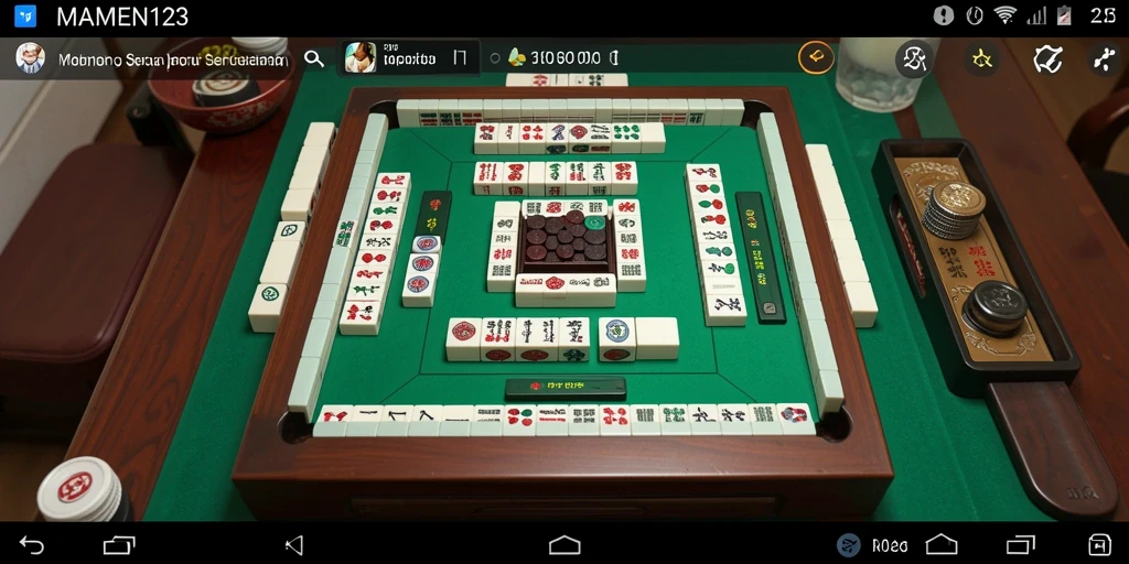 Tampilan gameplay menarik dari MAMEN123 yang menunjukkan suasana permainan Mahjong.