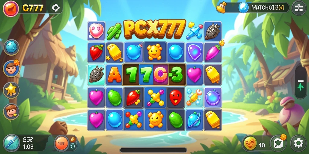 Screenshot gameplay PCX777 menunjukkan momen mencocokkan item.