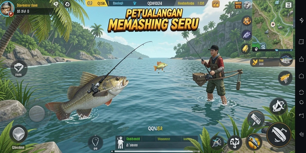 Screenshot utama QQNUSA menampilkan aksi memancing yang mendebarkan.