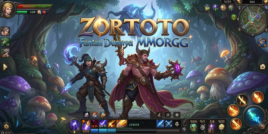 Screenshot gameplay MMORPG ZORTOTO menunjukkan pertarungan epik dan petualangan menjelajahi dunia.